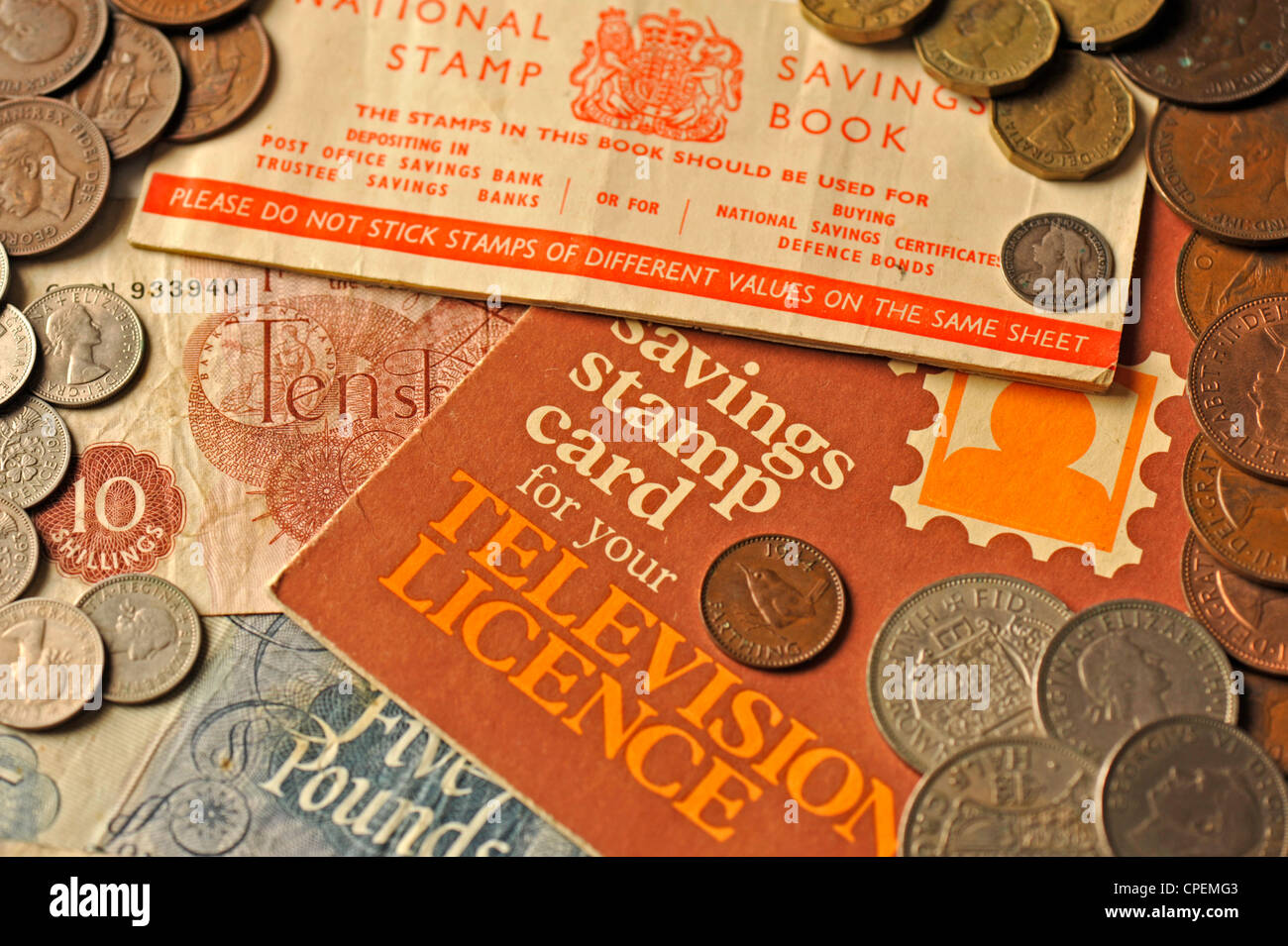 Old English money and savings stamp books Stock Photo