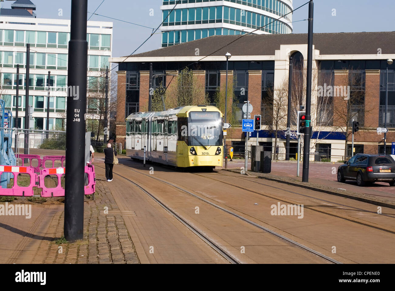 Flexity Swift M5000 class tram near Salford Quays Metro Link stop Salford Greater Manchester England Stock Photo
