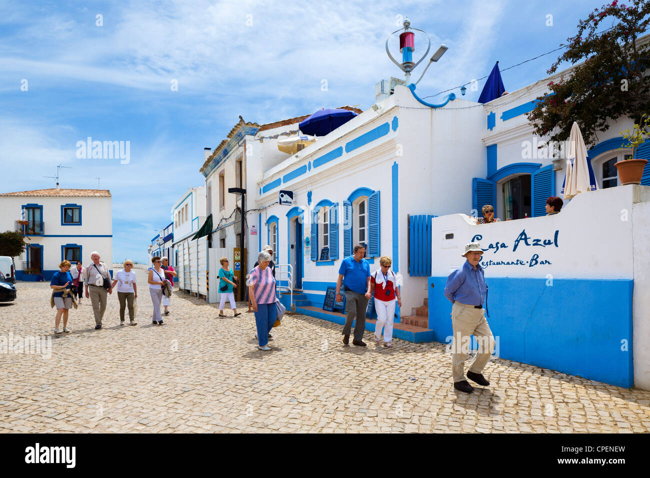 Tourists in the village of Cacela Velha near Tavira, Eastern Algarve, Portugal Stock Photo