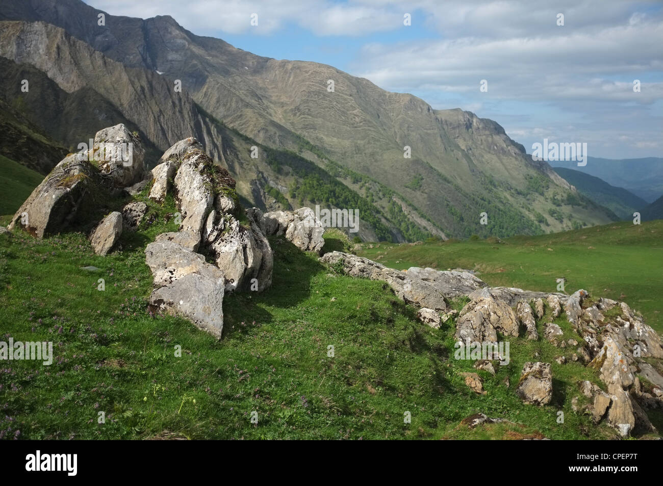 Mountain view near the Col de Pause, Ariege, Midi-Pyrenees, France. Stock Photo