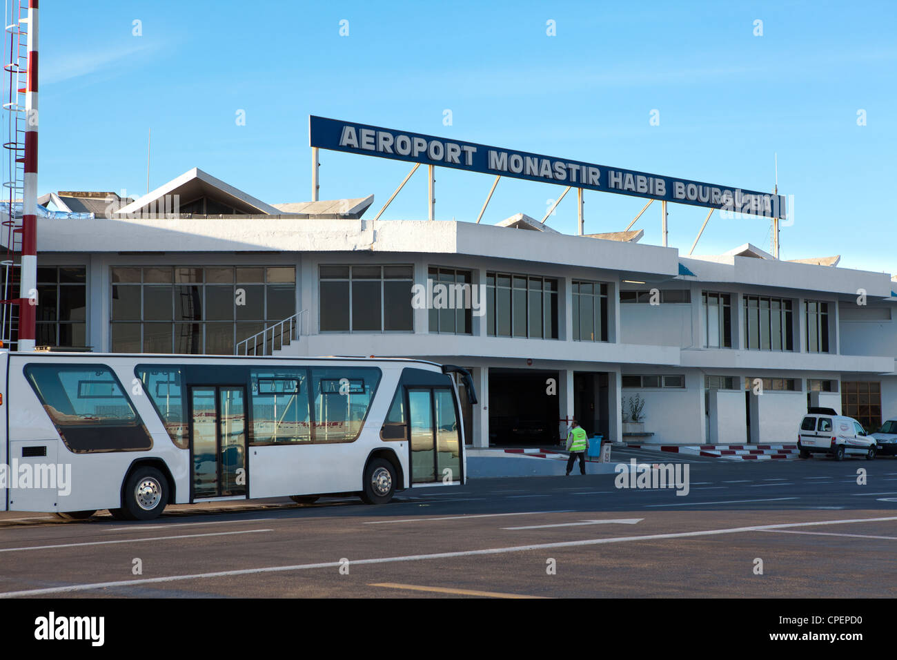 Habib Bourguiba International airport in Monastir, Tunisia. View from flight field Stock Photo