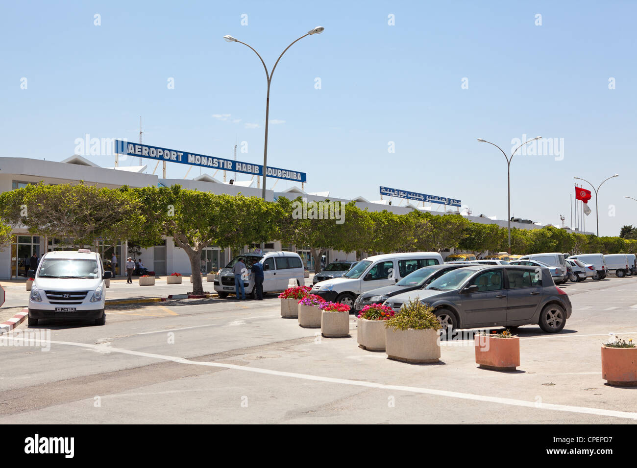 Habib Bourguiba International airport in Monastir, Tunisia. Parking with cars Stock Photo