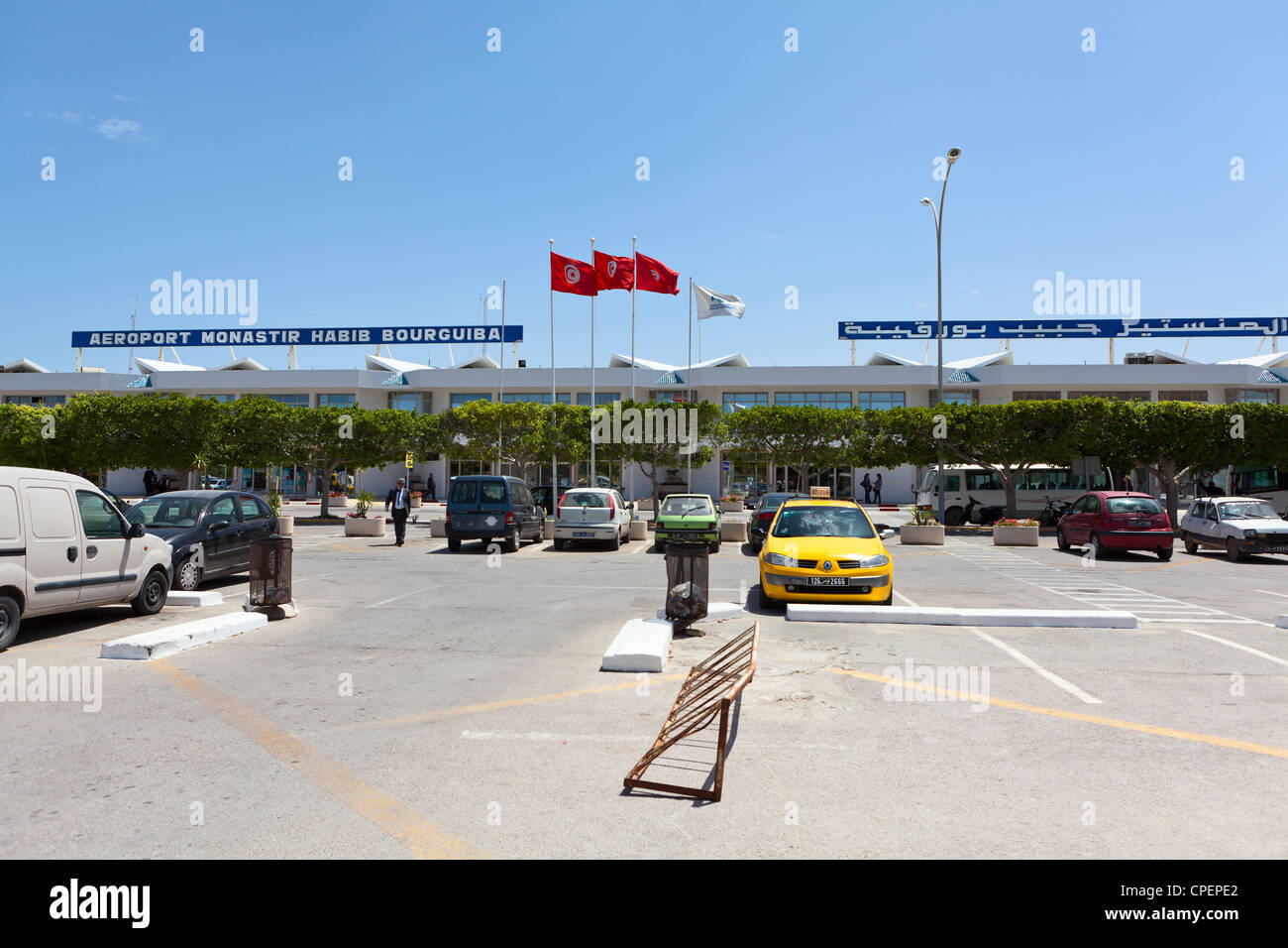 Habib Bourguiba International airport in Monastir, Tunisia. Parking with cars Stock Photo