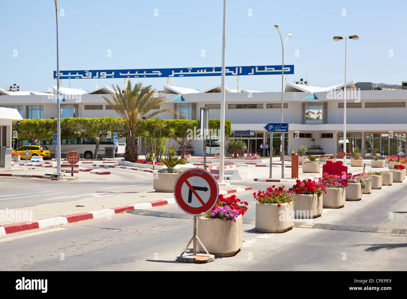 Habib Bourguiba International airport in Monastir, Tunisia. Parking zone Stock Photo