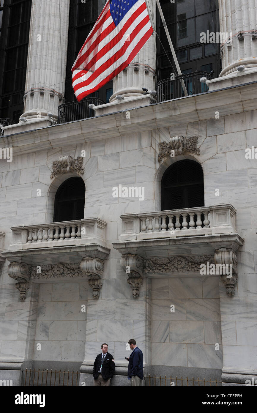 Two Traders outside The New York Stock Exchange, New York Stock Photo