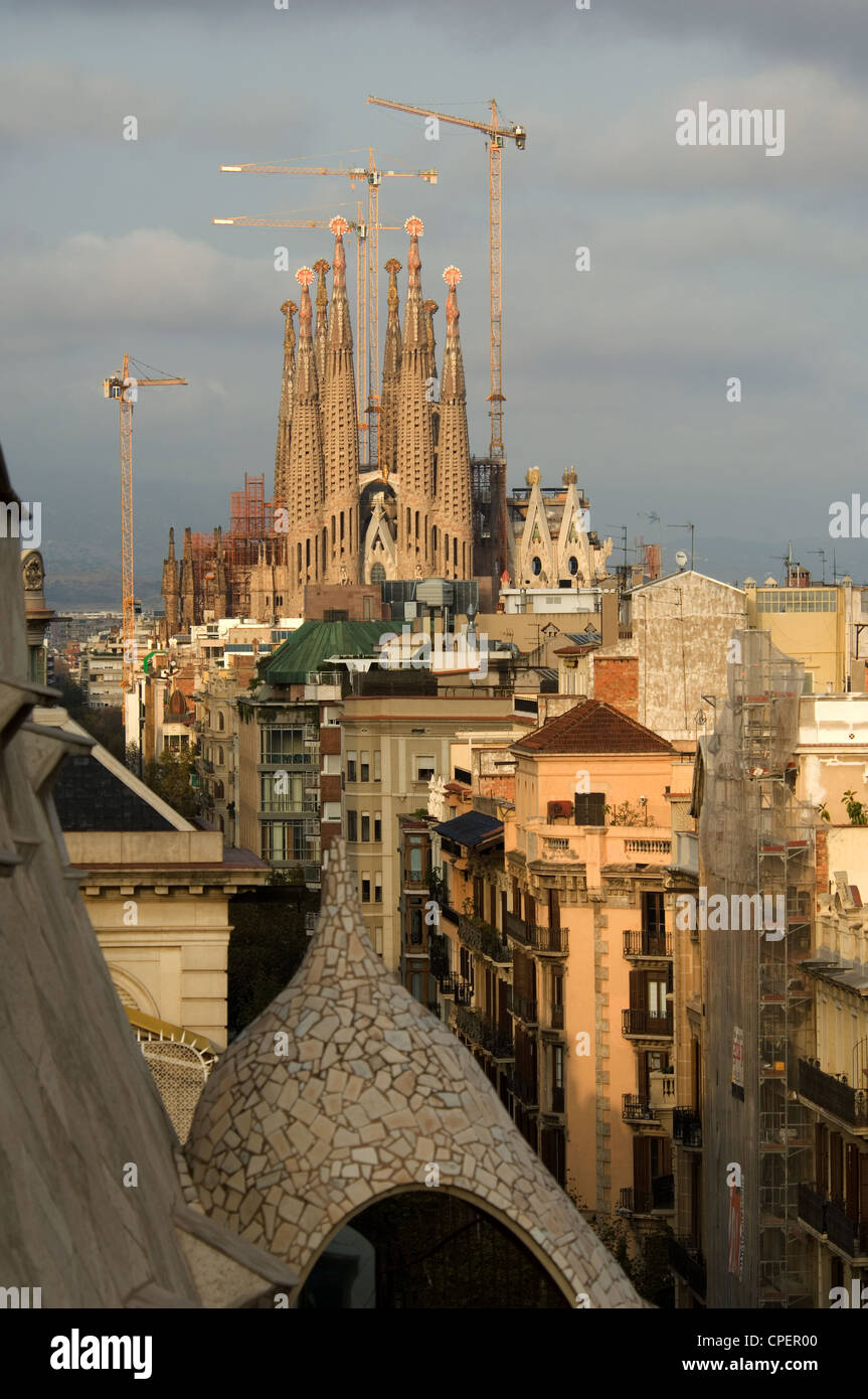 Rooftop terrace of Casa Pedrera, designed by Antoni Gaudi, Barcelona, Catalunya, Spain Stock Photo