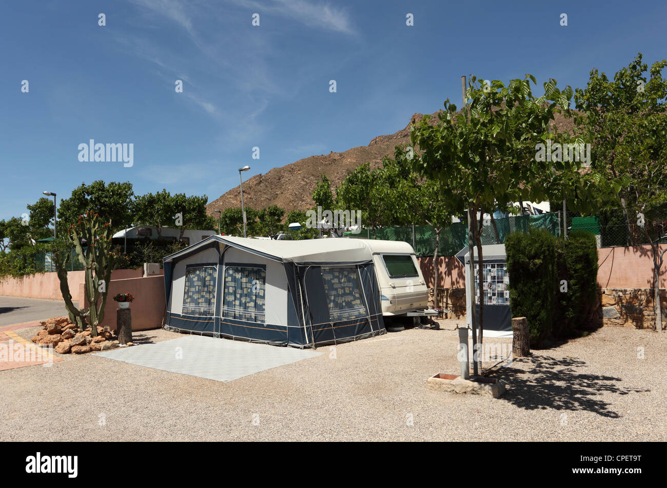 Caravan on a camping site in Spain Stock Photo Alamy