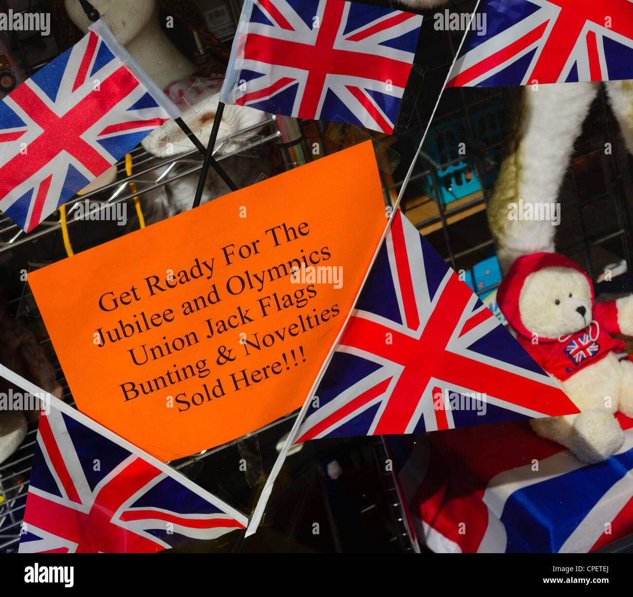 Shop selling Union Jack flags and bunting to celebrate 2012 Jubilee