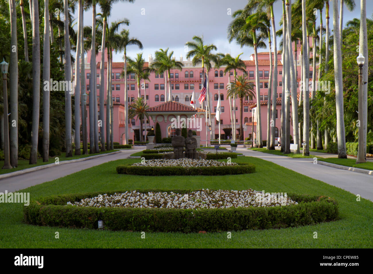 Boca Raton Florida,Palm Beach County,East Camino Real,Boca Raton Resort and & Club entrance,private,pink building,visitors travel traveling tour touri Stock Photo