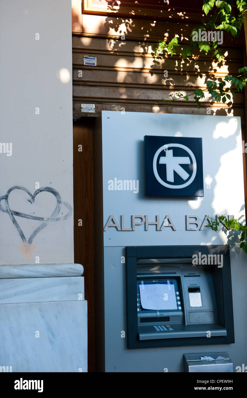 An out of order ATM in Monastiraki Sq, Athens, Greece Stock Photo