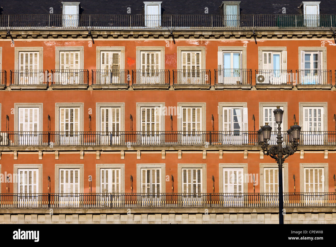 Historic tenement house facade architecture at the Plaza Mayor in