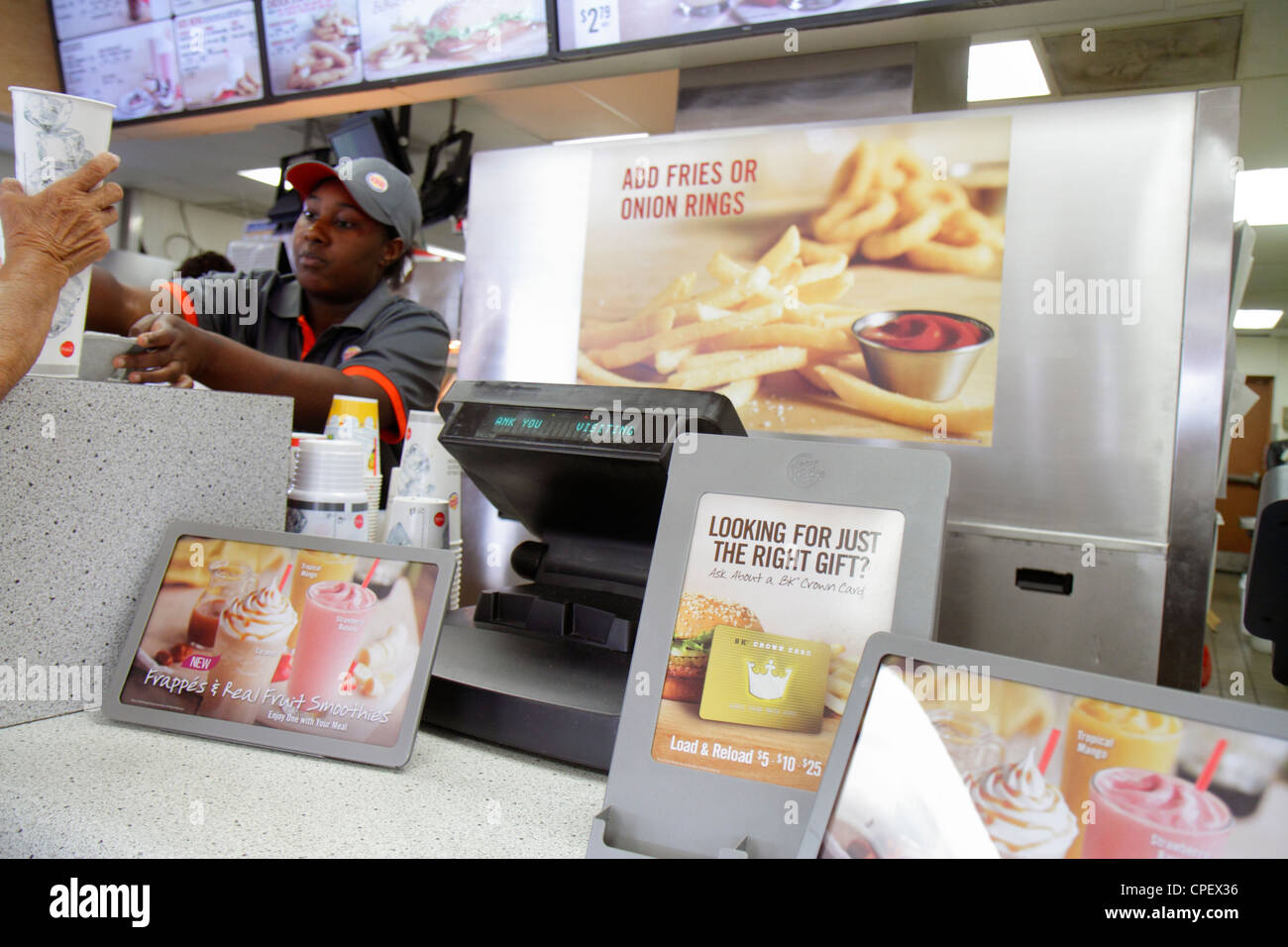 Florida Hernando County,Brooksville,Burger King,franchise,restaurant  restaurants food dining eating out cafe cafes bistro,fast food,service  counter,pr Stock Photo - Alamy