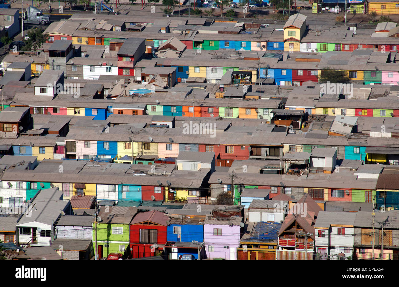 Birds-eye view houses Iquique Chile Stock Photo