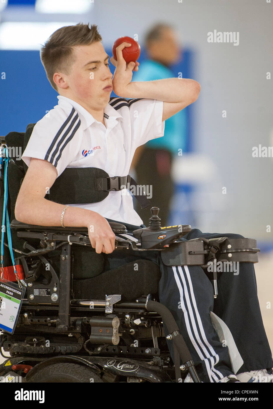 London, England, 12-05-05. Andrew MORGAN (GBR) competes in the Boccia individual finals. Stock Photo