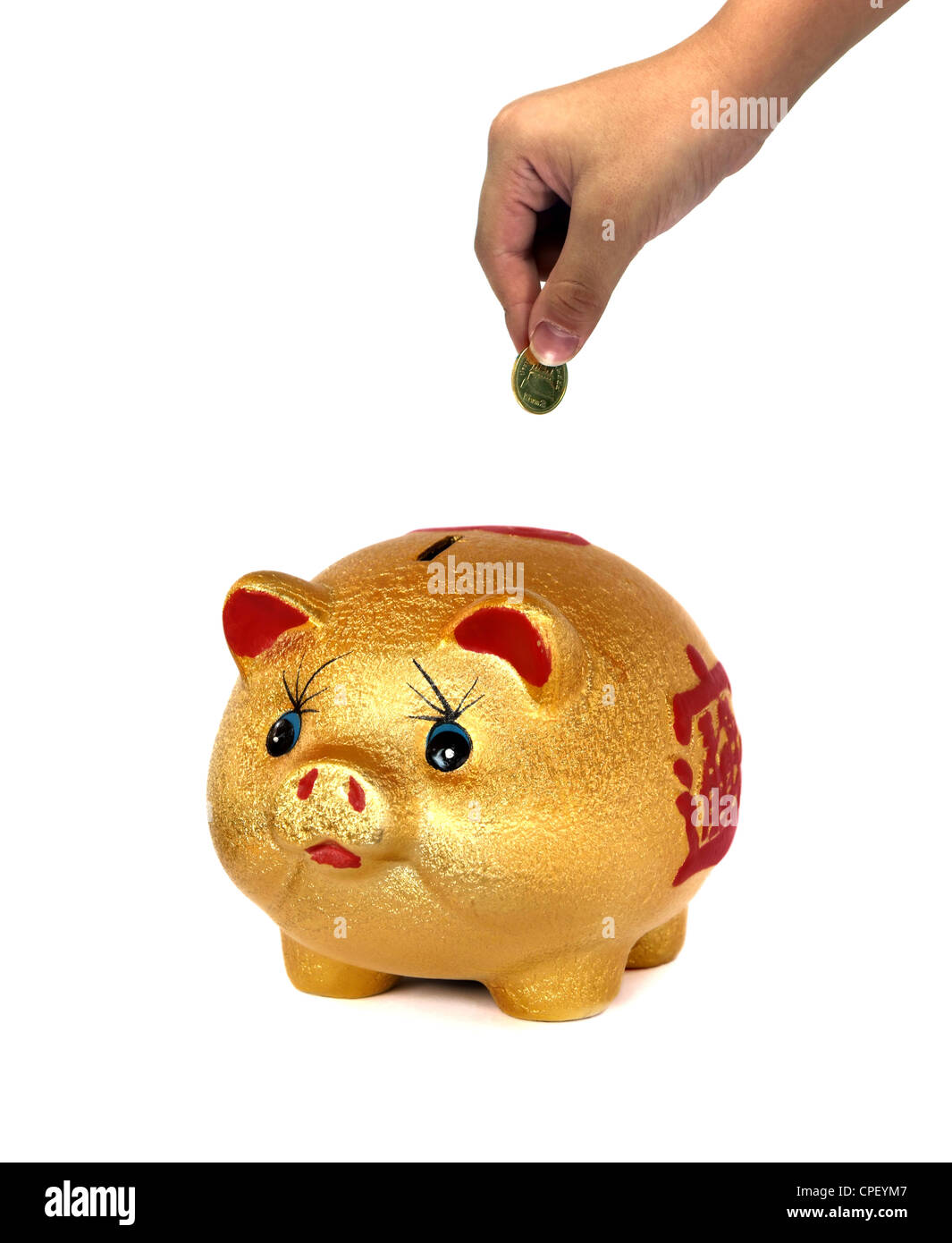 The Golden Pig piggy bank on white background Stock Photo - Alamy
