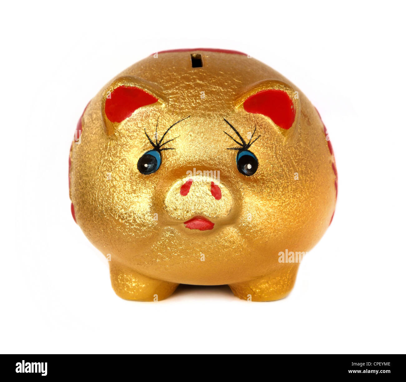 The Golden Pig piggy bank on white background Stock Photo - Alamy