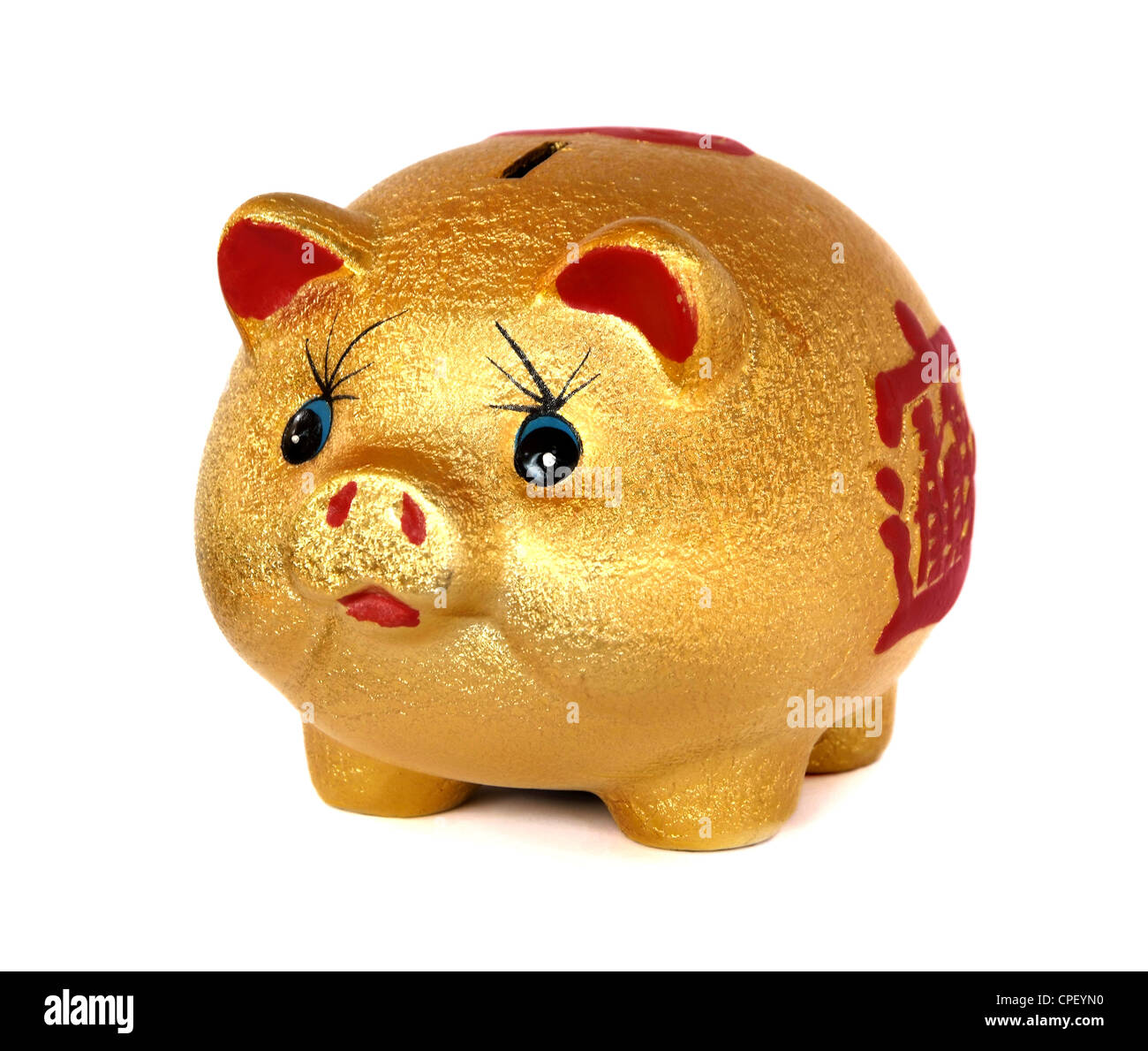 The Golden Pig piggy bank on white background Stock Photo - Alamy