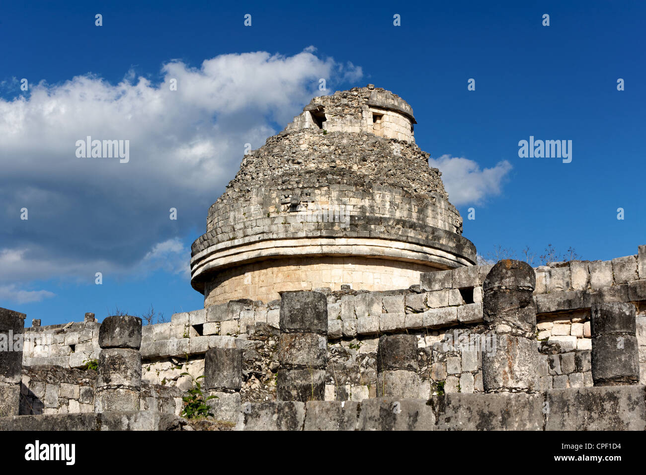 Mayan ruin thought to be an observatory at the archeological site of Chichen Itza, Mexico. Stock Photo