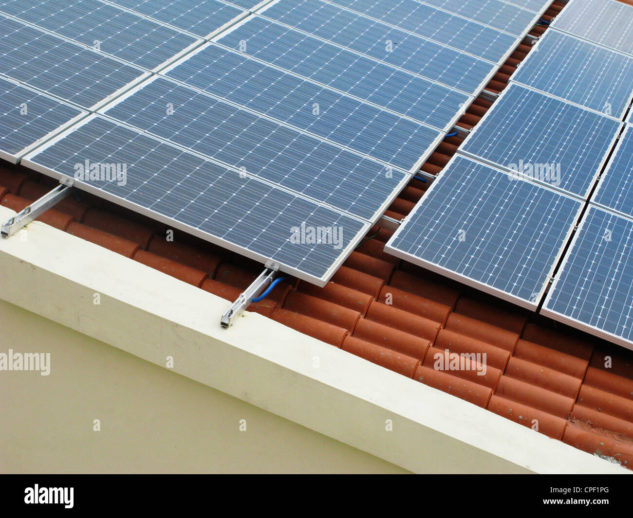 Solar Panels, Crete, Greece Stock Photo