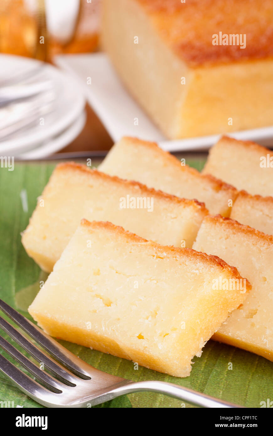 Baked Tapioca Pudding also known as Bengka Ubi Stock Photo