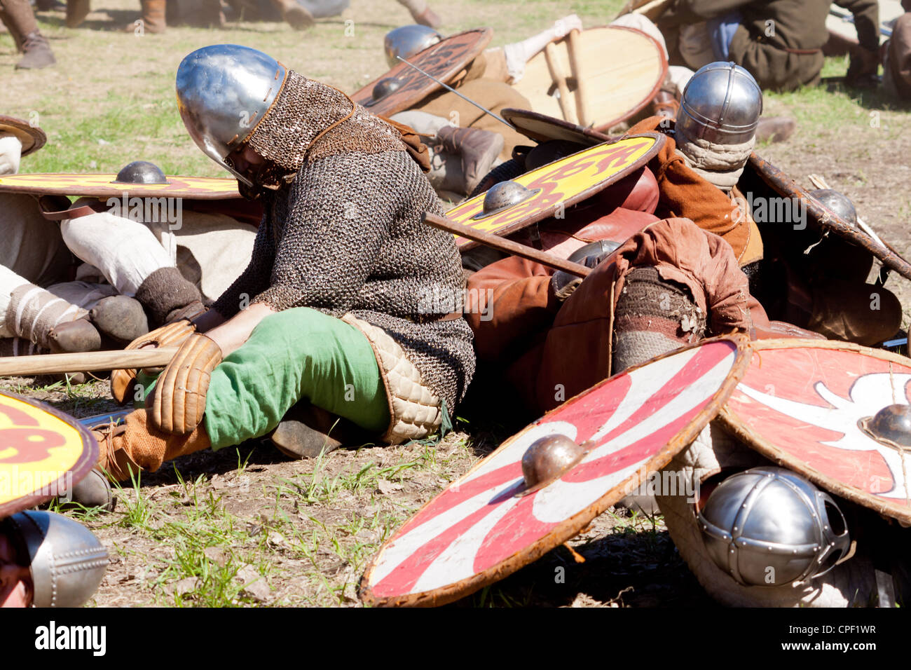 Group of warriors with shields Stock Photo Alamy