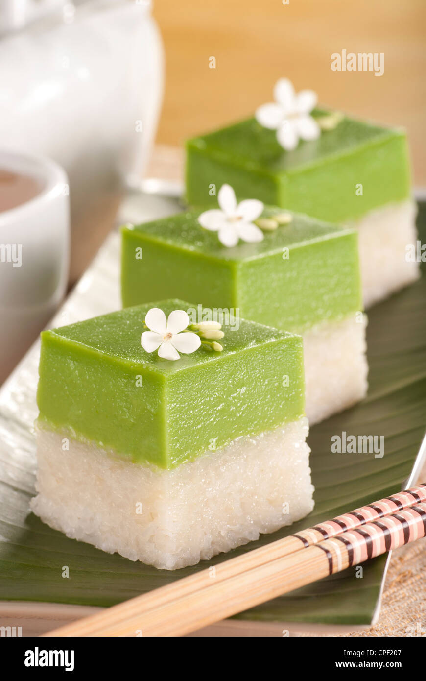 Seri Muka Kuih also known as the Pandan Custard Cake Stock Photo