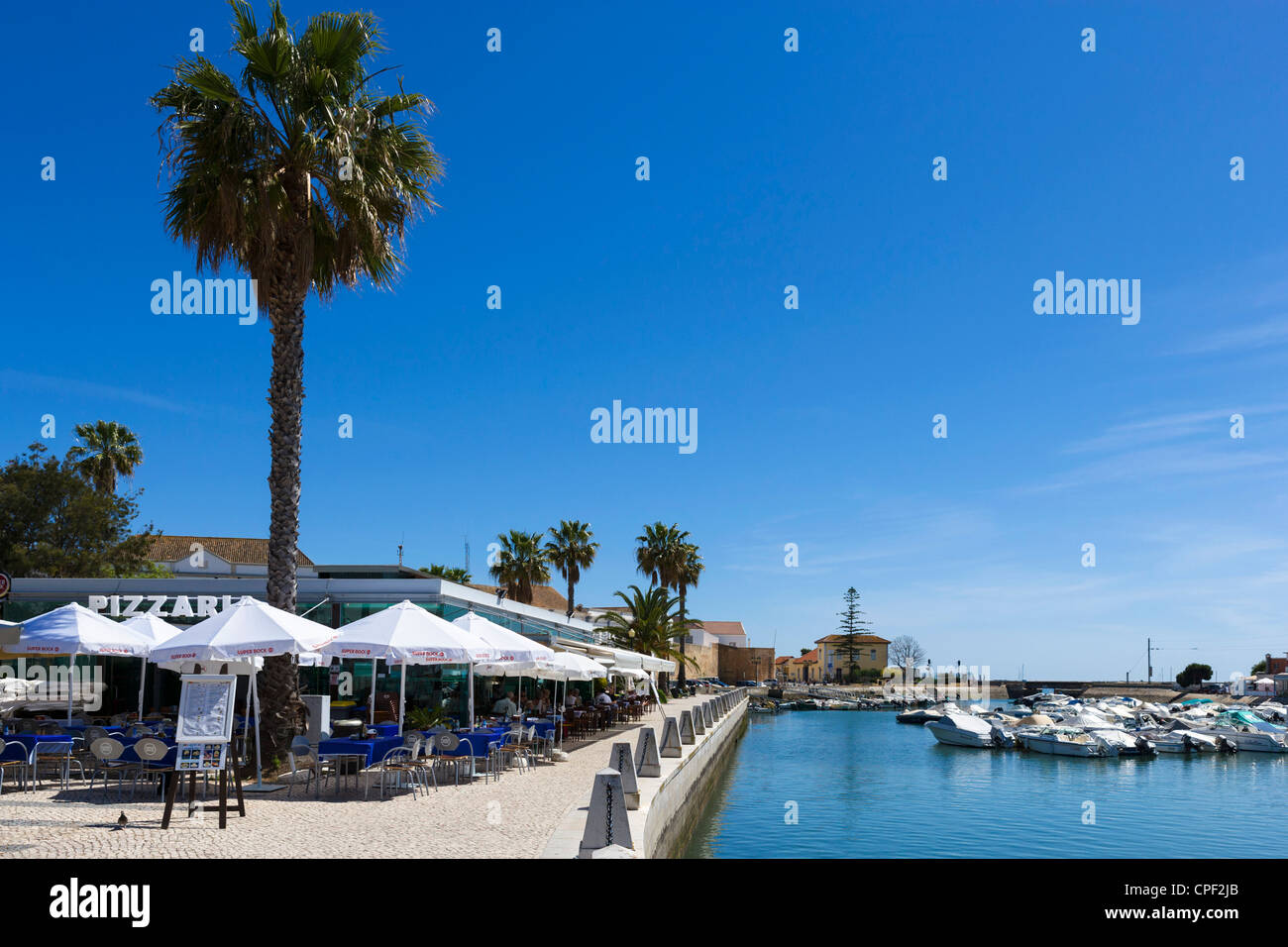 Seafront cafe in the Marina, Faro, Algarve, Portugal Stock Photo