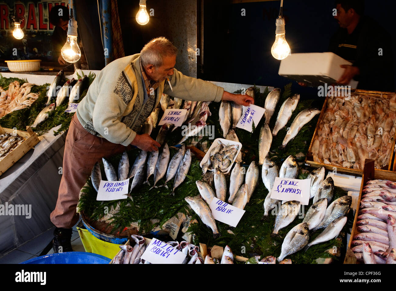 Fish seller in Karakoy fish market Istanbul Turkey Stock Photo Alamy