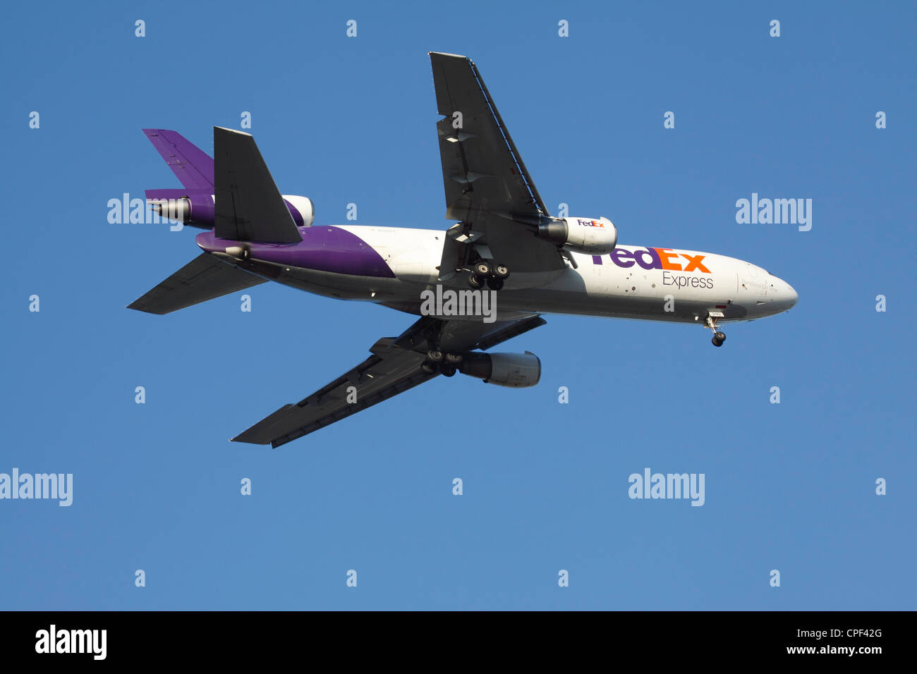 A FedEx DC-10 approaches for landing Stock Photo