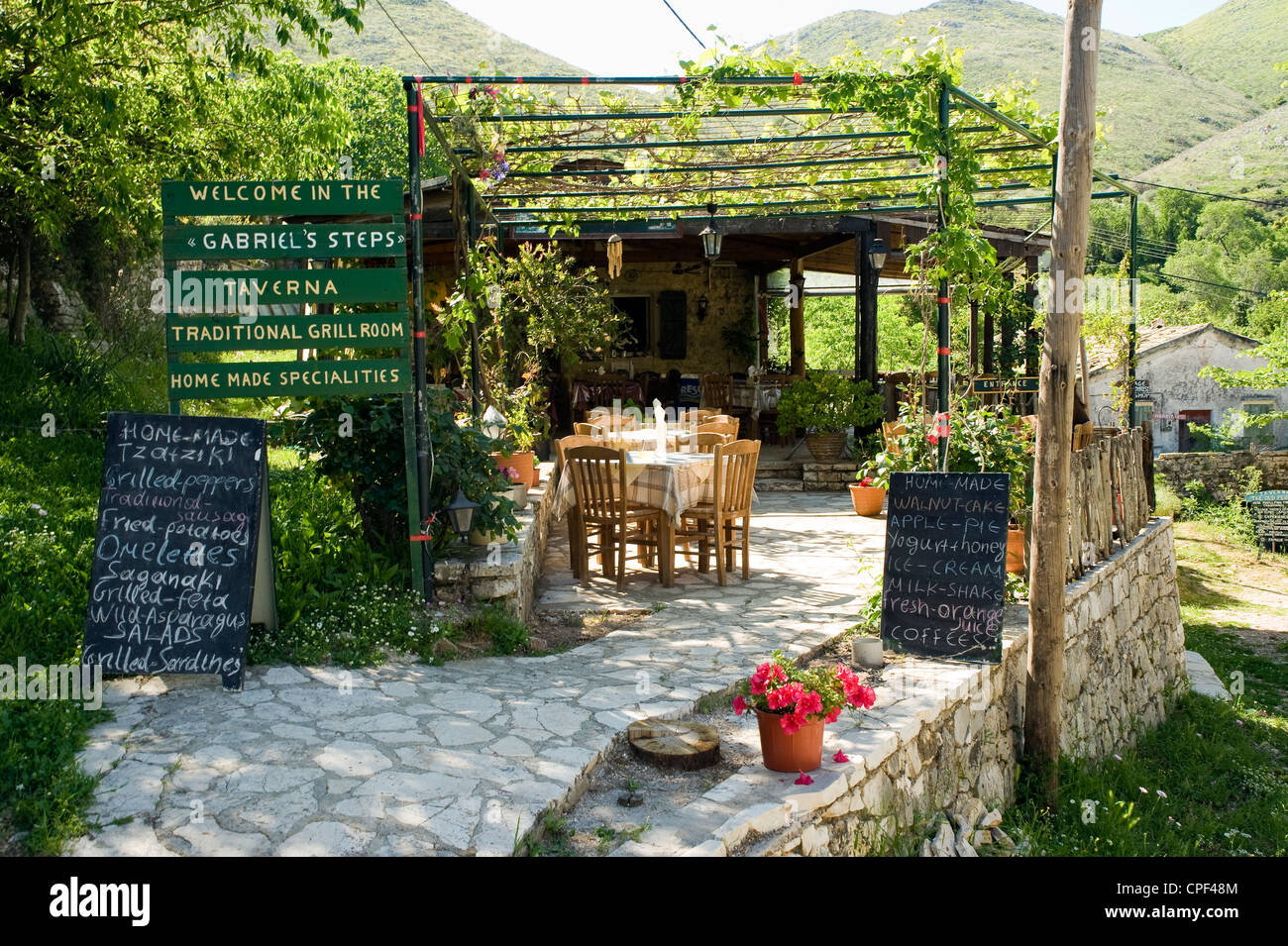 Traditional Greek taverna, Corfu, Greece. Stock Photo