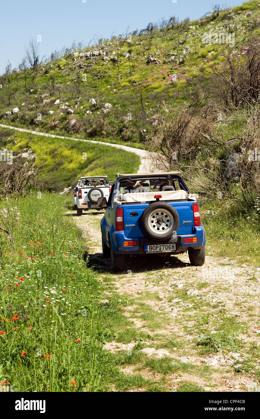 Off road driving high in the mountains, Corfu, Greece Stock Photo