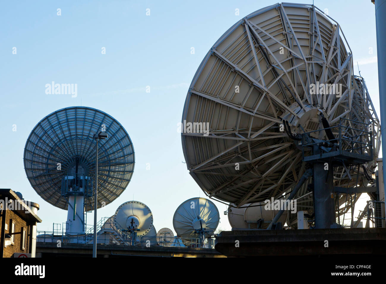 Satellite dishes at BBC Television Centre, Shepherds Bush, White City, London. JMH6007 Stock Photo