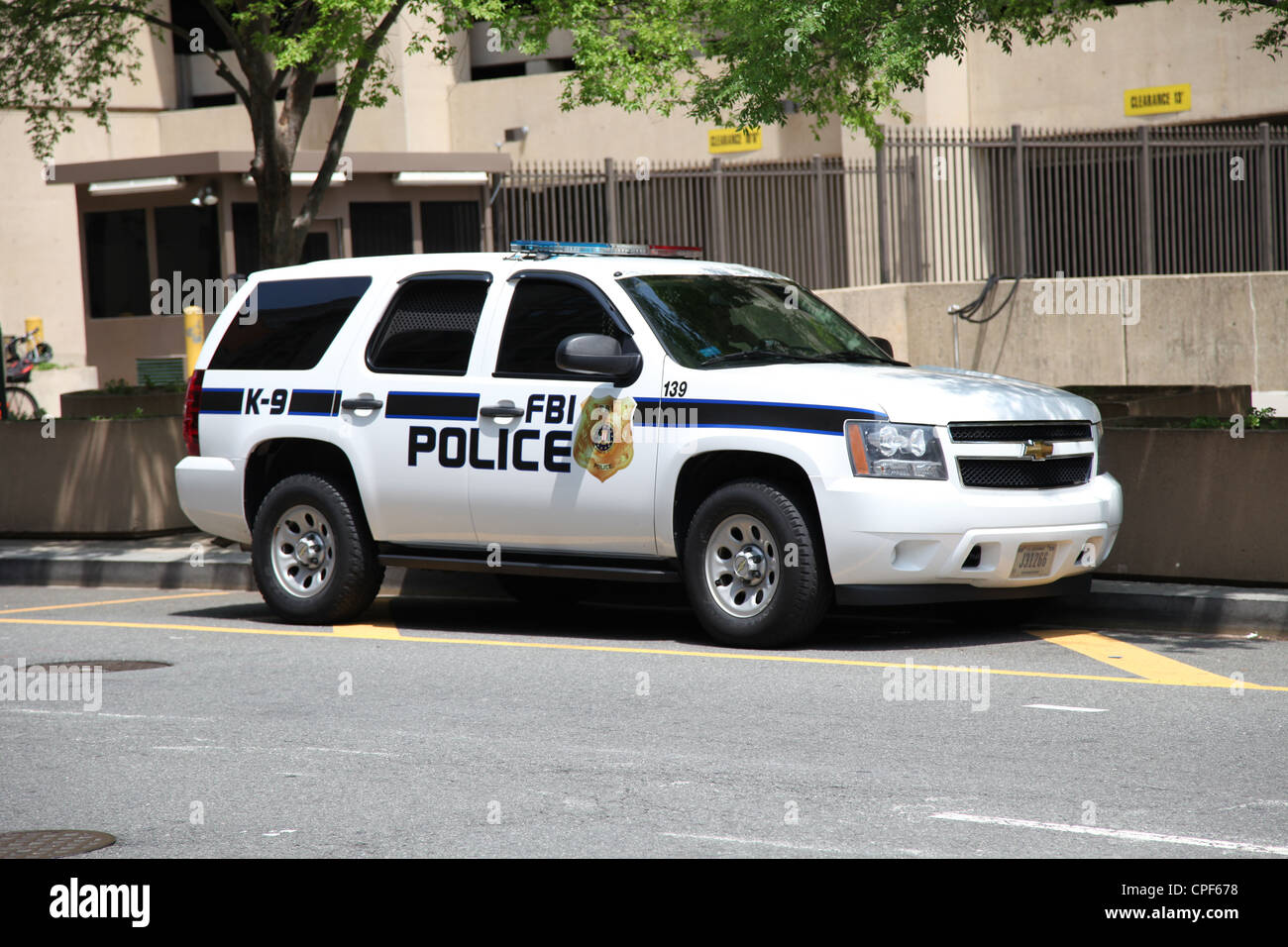 FBI Police Car Outside J.Edgar Hoover Building in Washington D.C. Stock Photo