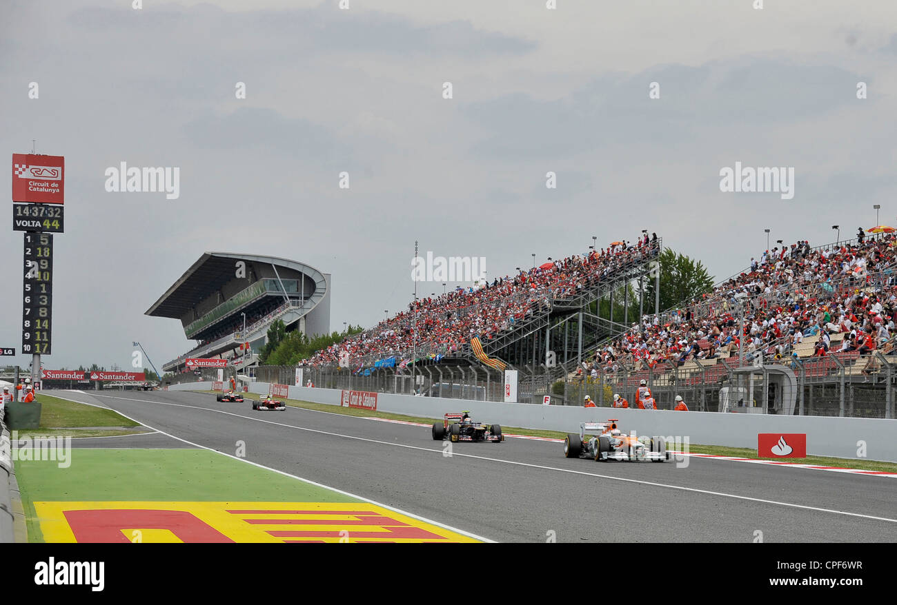 race cars on the straight during the Formula 1 Grand Prix of Spain 2012 ...