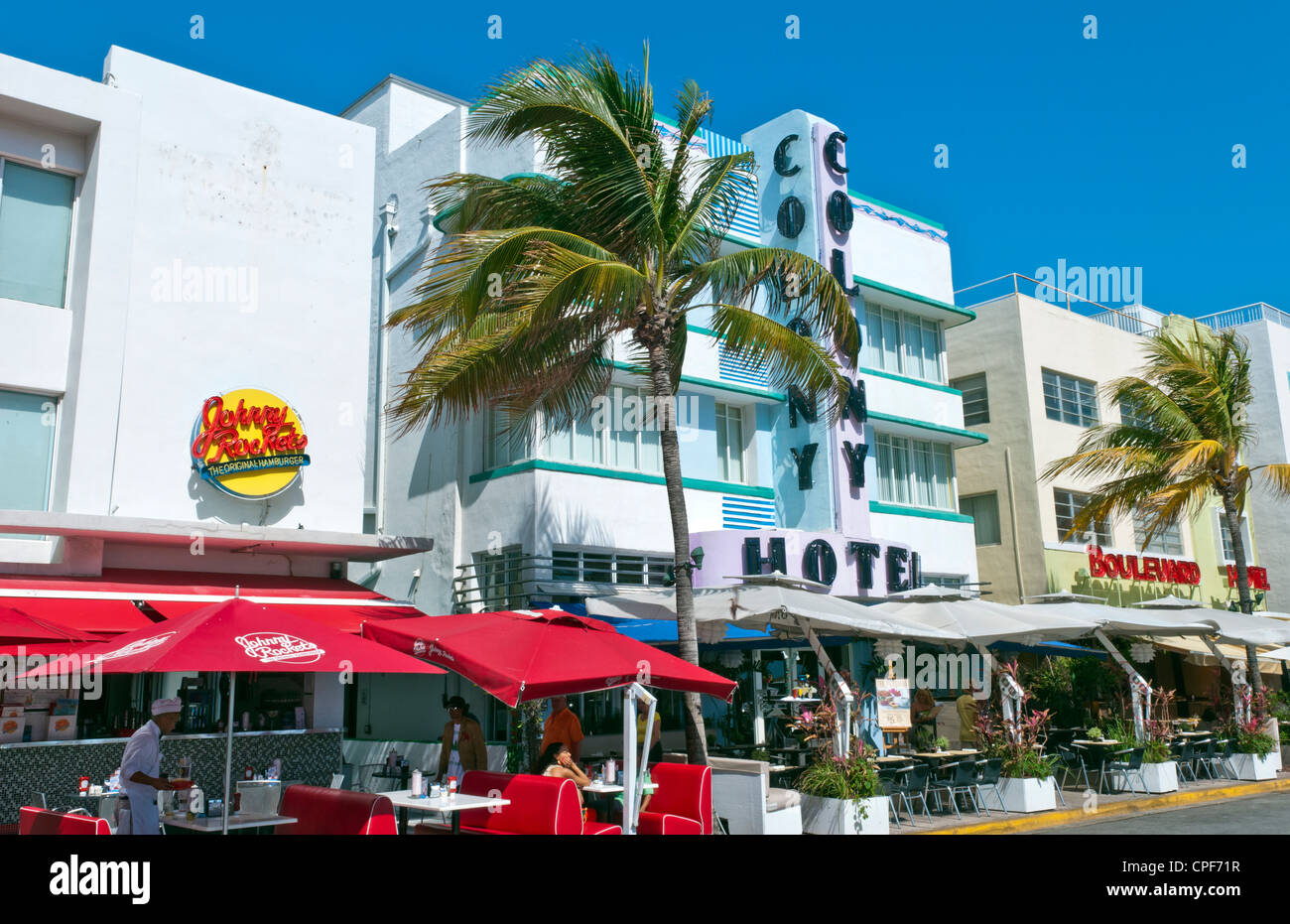 Pastel Retro Art Deco District of South Miami Beach Ocean Drive restaurants and life in Miami