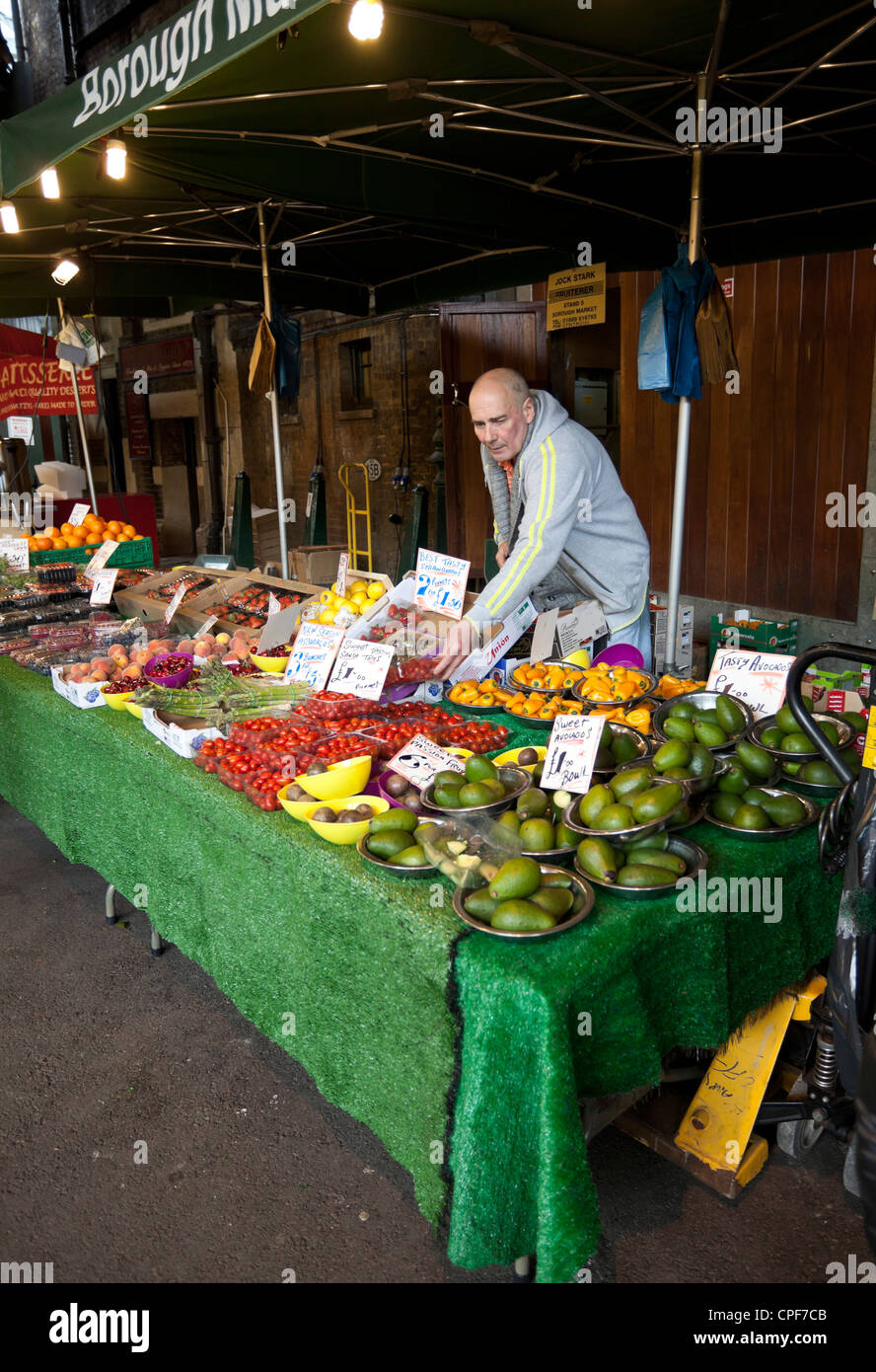 Greengrocer's stall, Borough Market, London, England, UK Stock Photo