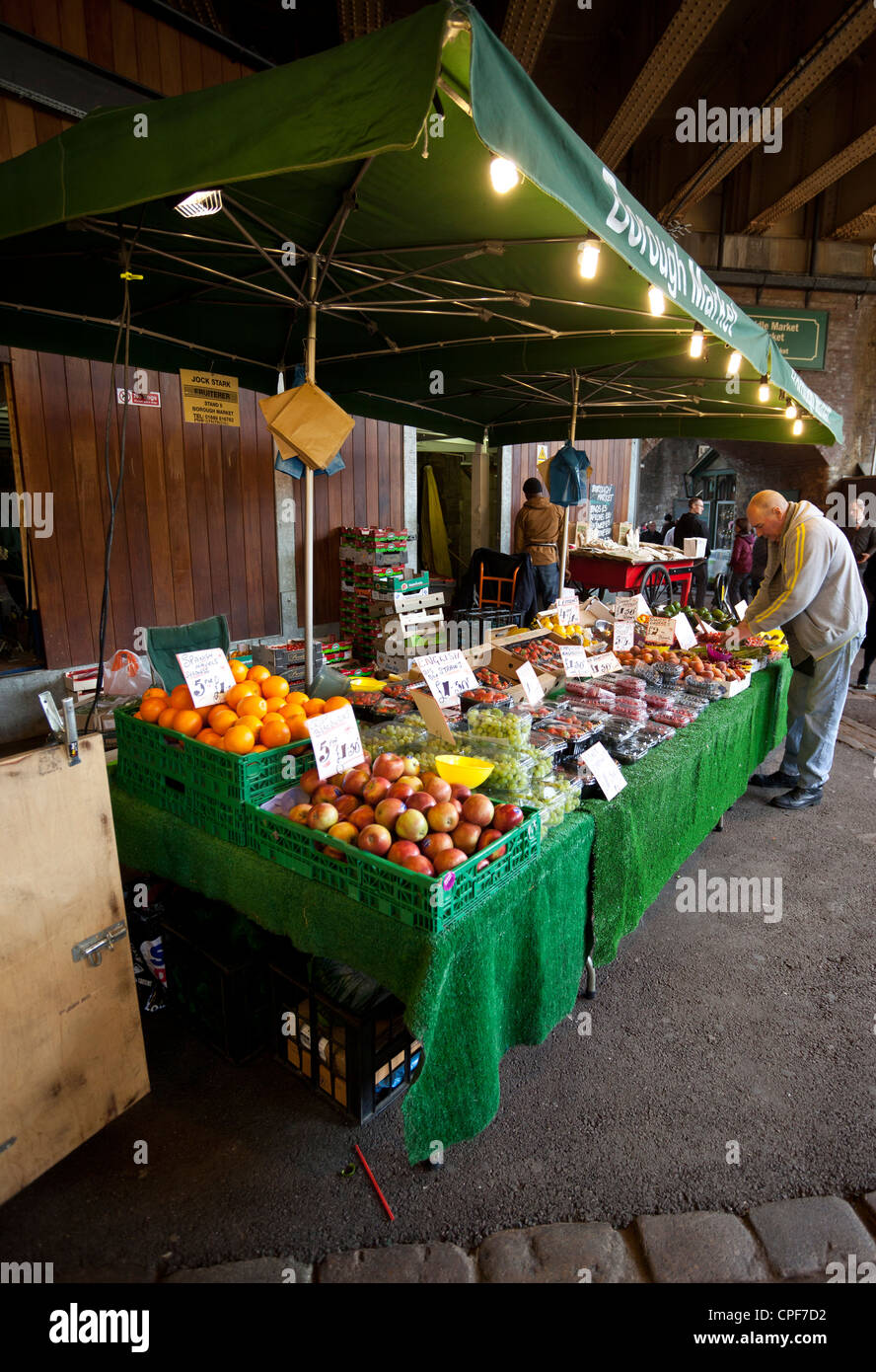 Greengrocer's stall, Borough Market, London, England, UK Stock Photo