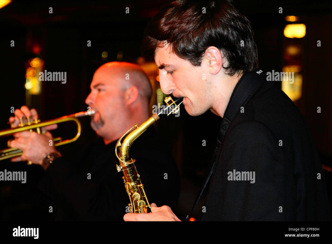 Saxophone and Trumpet Players Stock Photo Alamy