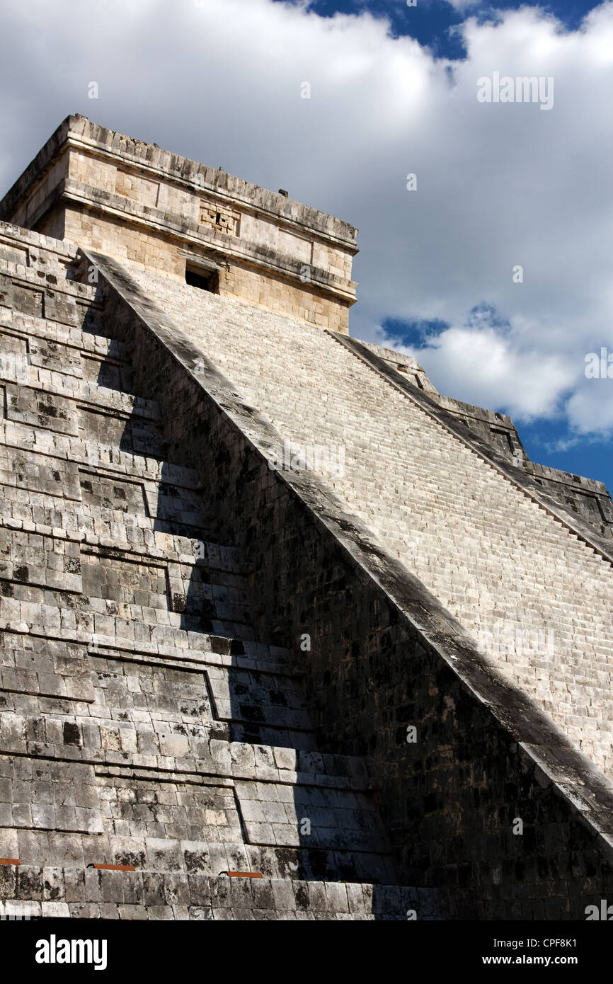 Famous shadowplay at Kukulkan pyramid in the Mexican city of Chichen Itza, Yucatan, Mexico. Stock Photo