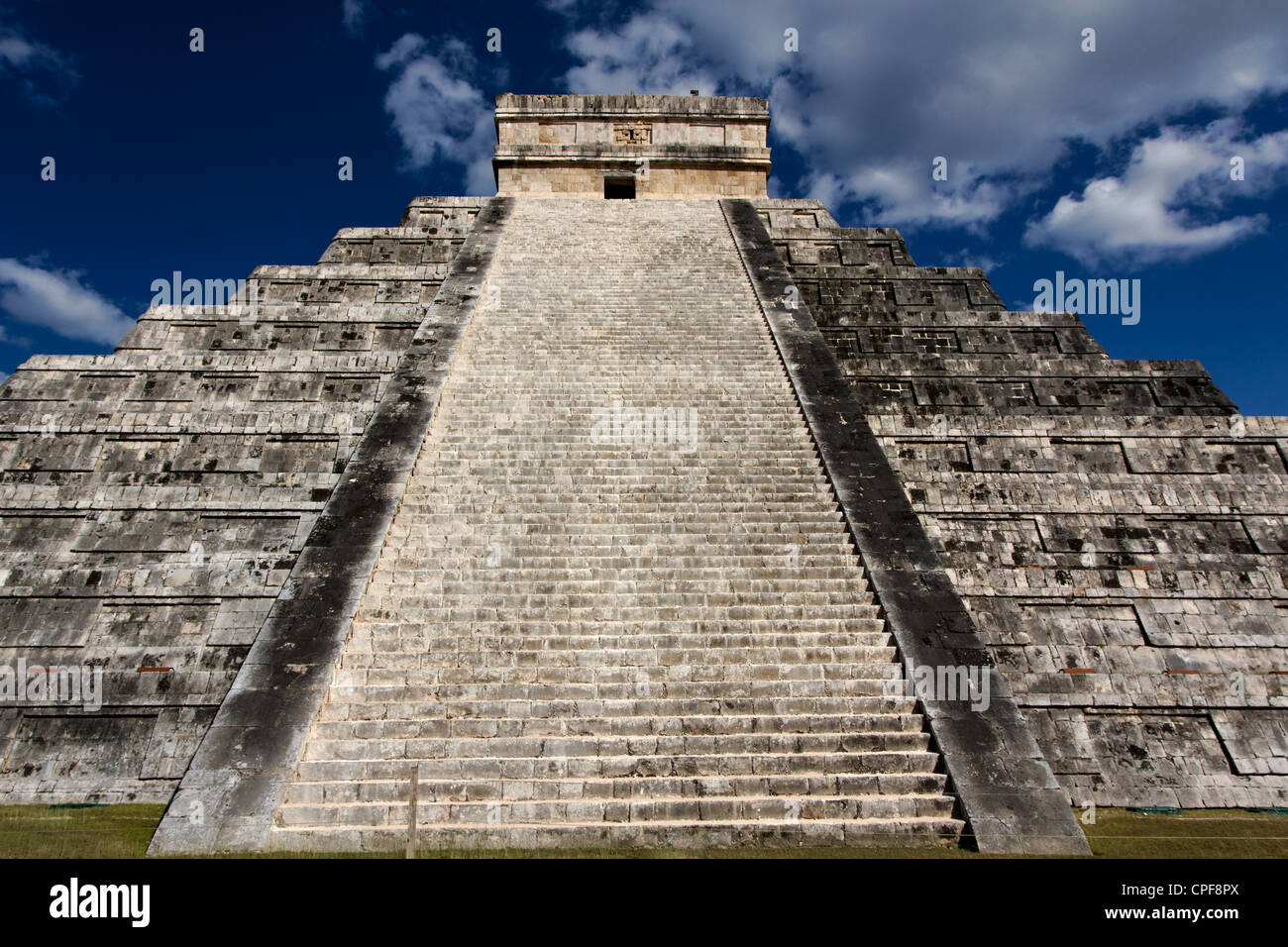 View up the stairs of Kukulkan Pyramid at Chichen Itza, Yucatan, Mexico. Stock Photo