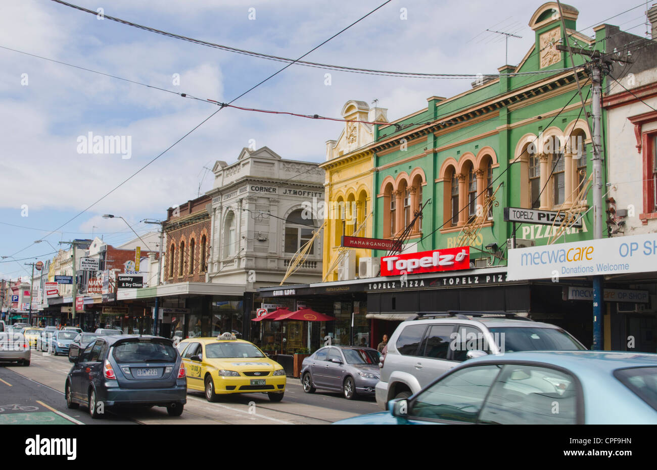 Restaurants and shops and traffic in tourist area of Chapel Street Prahran in Melbourne in