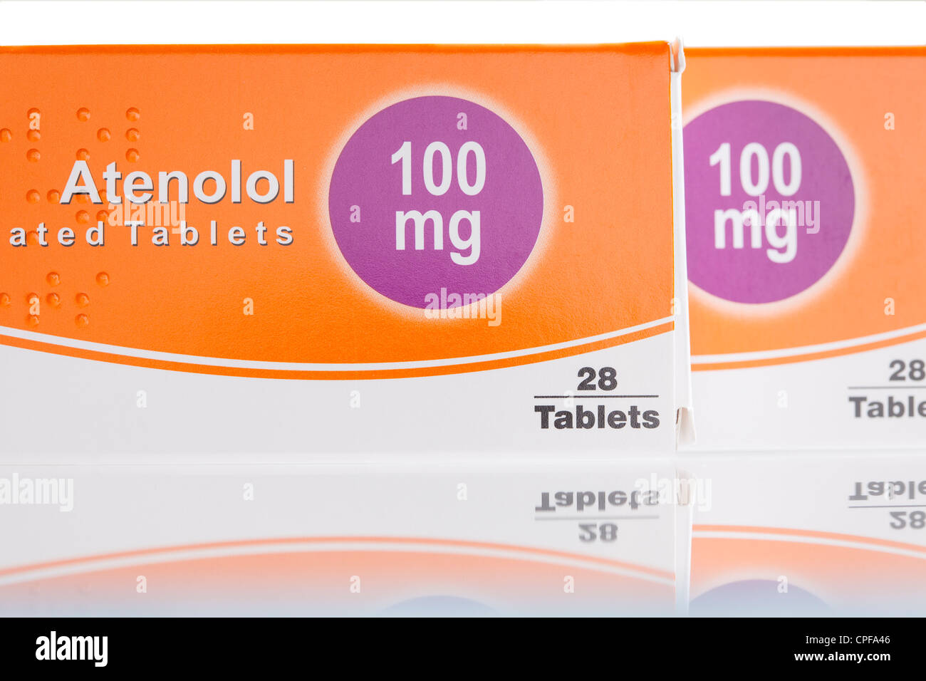 Atenolol 100mg tablet box beta blocker Stock Photo