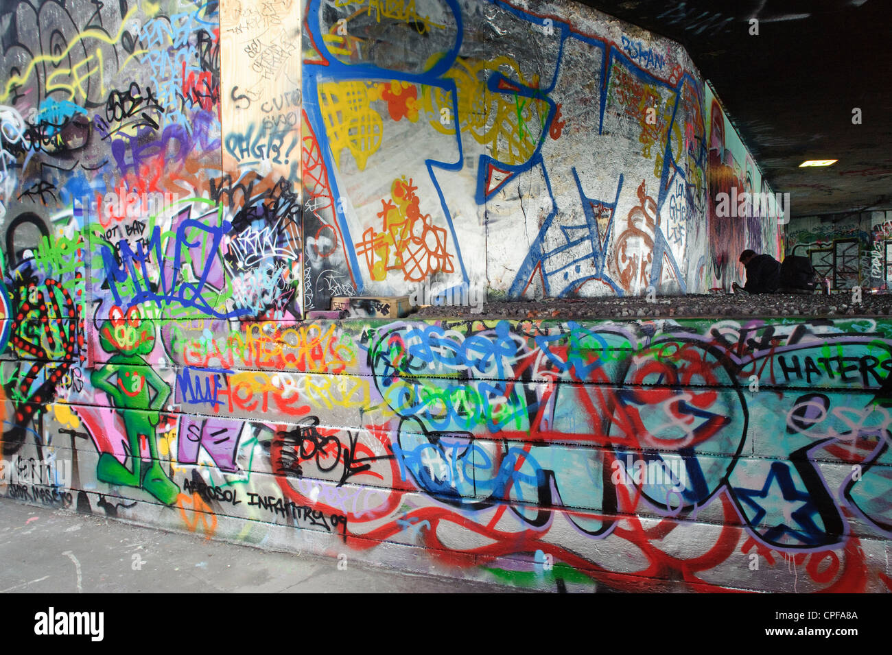 Graffiti in area dedicated to the purpose underneath the South Bank Centre, London Stock Photo