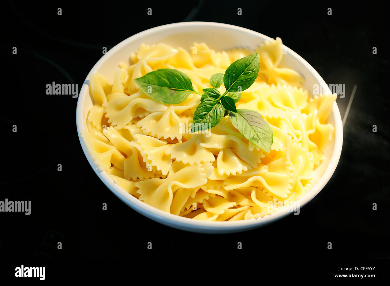 tasted farfalle pasta dish prepared Italian basil Stock Photo