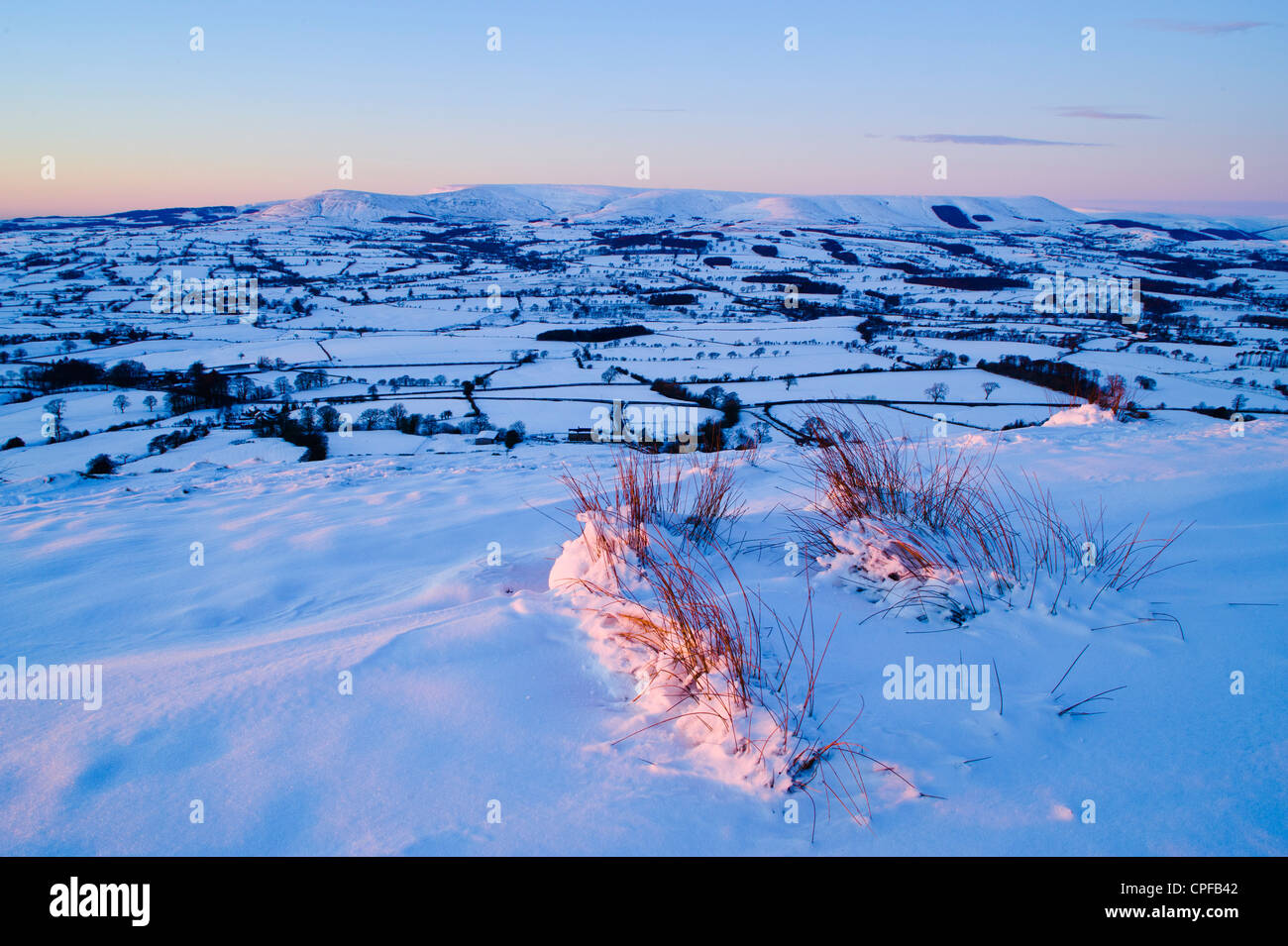 Winter view from Jeffrey Hill, Longridge Fell over the valley of the