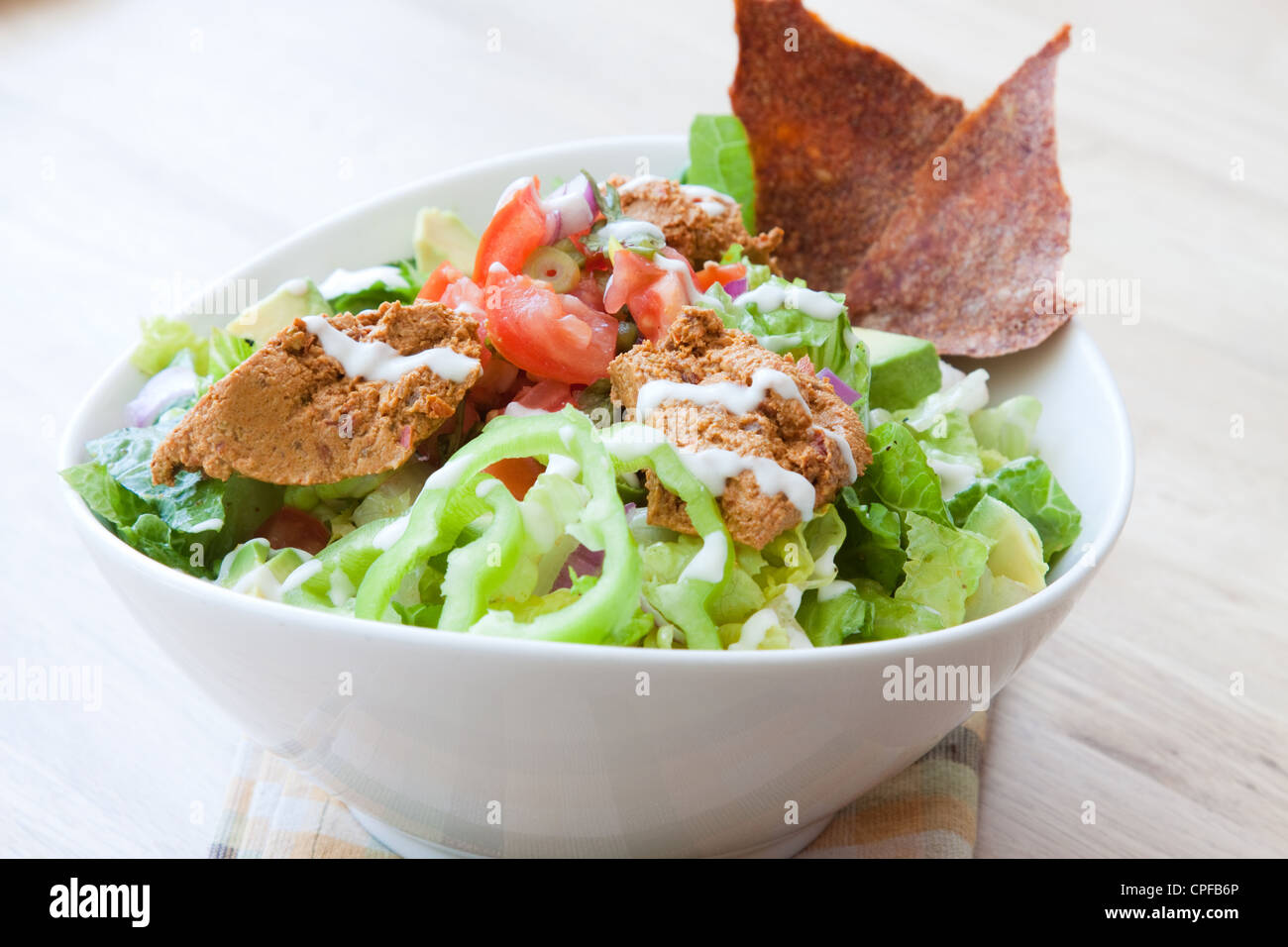 Vegan Taco Salad Romaine, Avocado, Salsa, Refried beans, Sour Cream