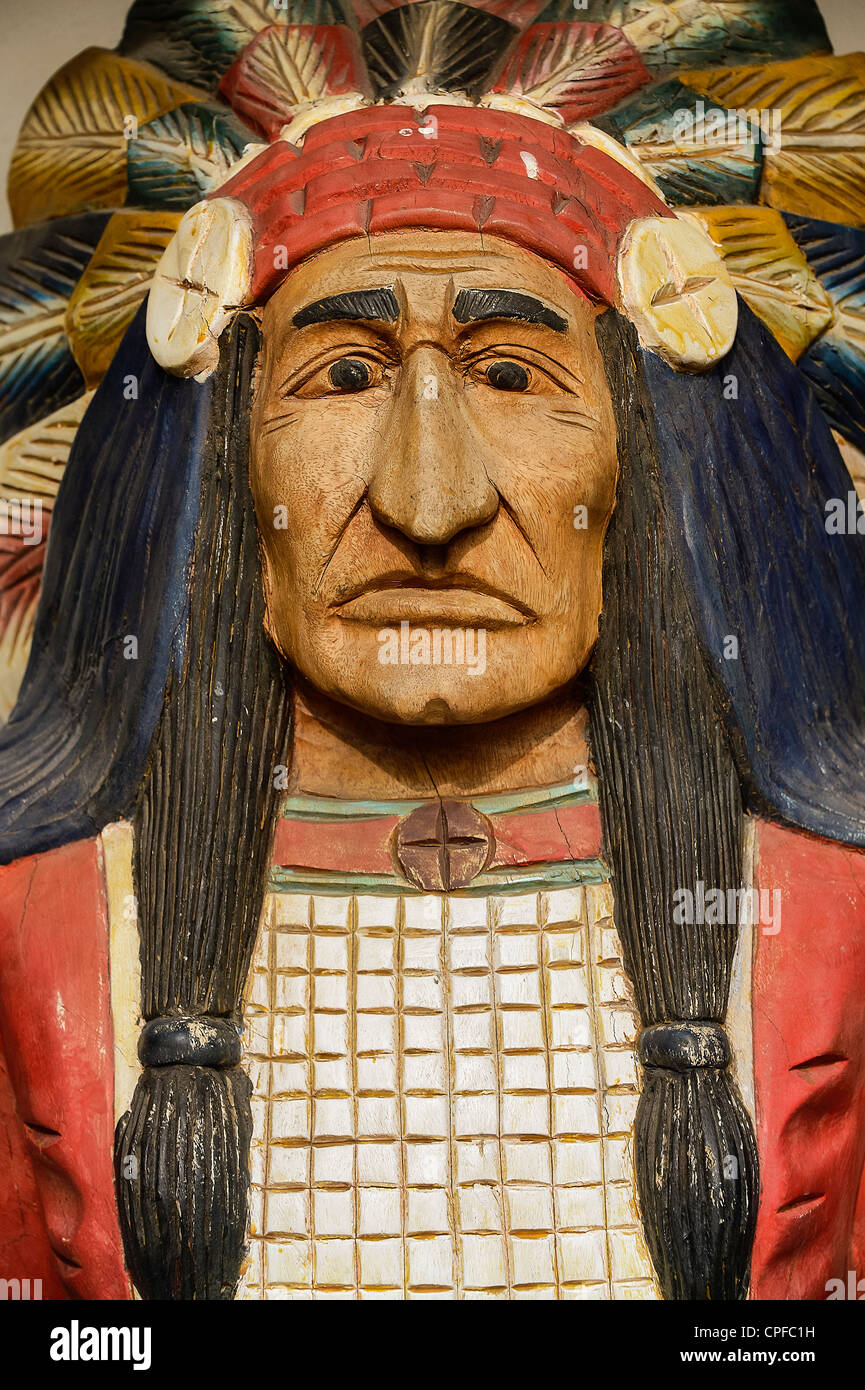 Carved wooden indian chief Stock Photo Alamy