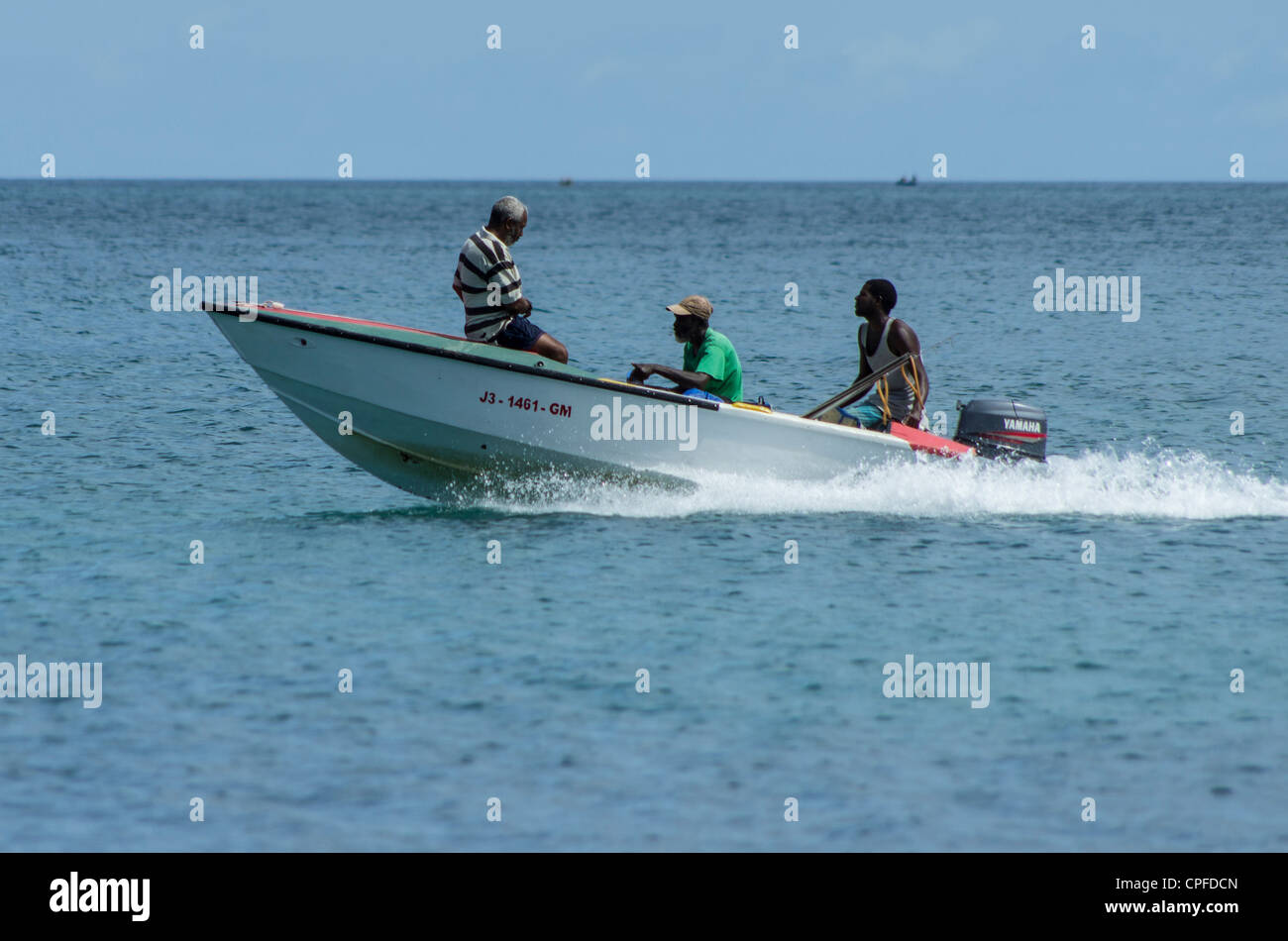 Fast outboard launch, Grand Anse, Grenada Stock Photo Alamy