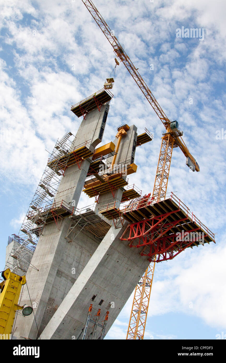 Halffinished bridge pylon, construction site of the VidinCalafat Bridge between Romania and