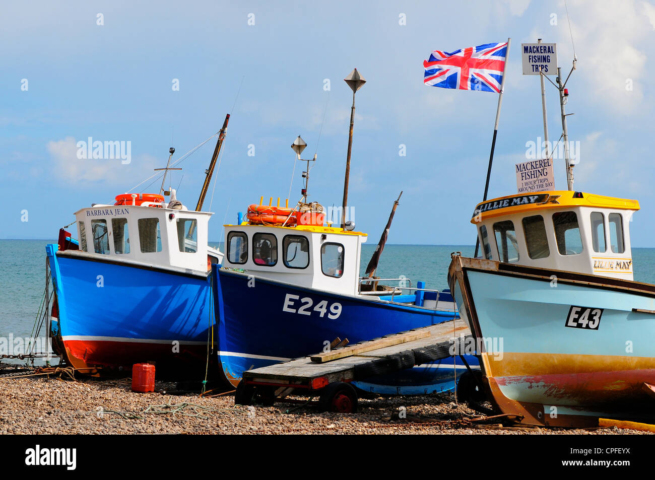Fishing boats on Beer beach, Beer, Dorset, England Stock Photo - Alamy